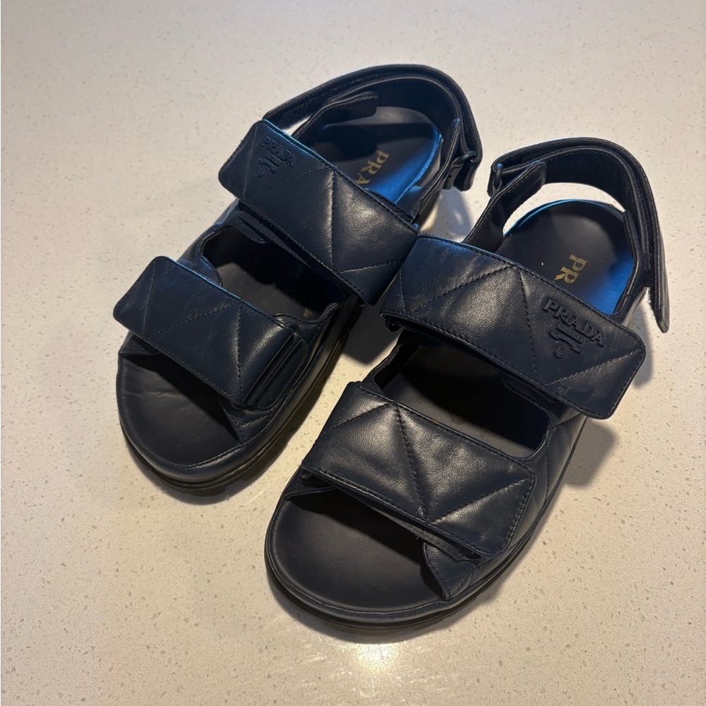 Prada women Dark Blue Quilted Sandals